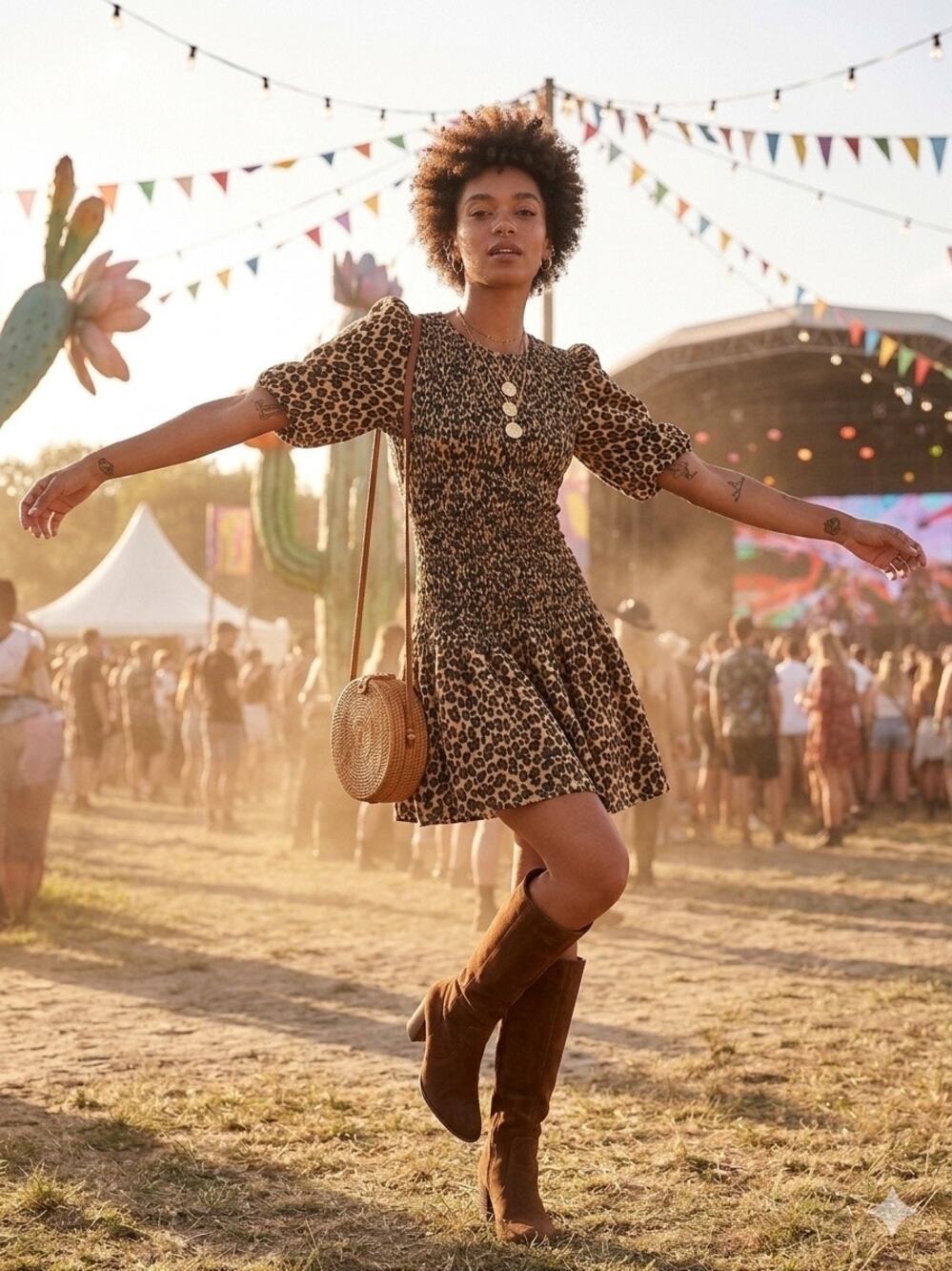 Never Fully Dressed womens Smocked Leopard Nara Mini dress size 8 New Boho